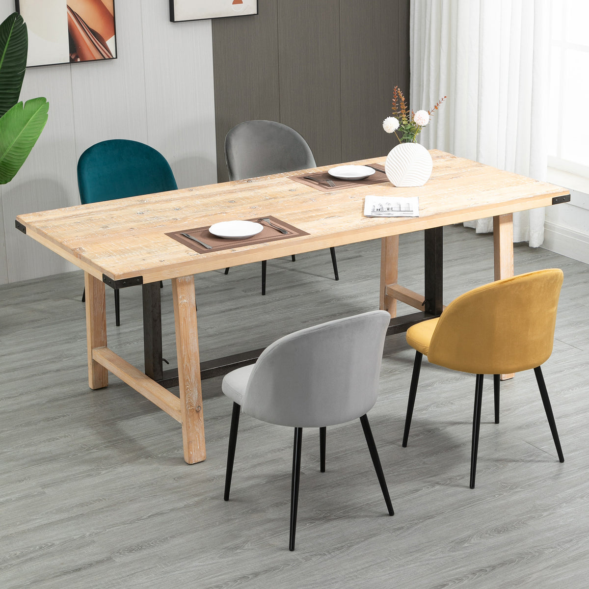 Lot de 4 chaises salle à manger chaise de cuisine scandinave chaise en velours rembourrée avec pieds effilés en métal, pour salon, salle à manger, multicolore-7