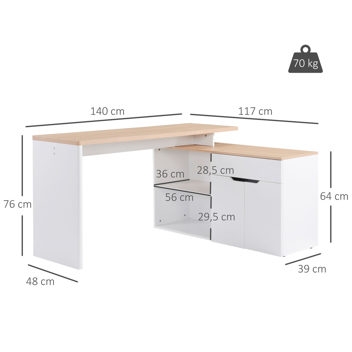 Bureau informatique multimédia modulable multi-rangements double niche + tiroir et placard en bois-2