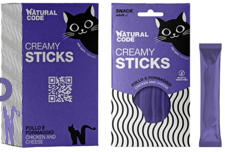 NATURAL CODE CREAMY STICKS POLLO & FORMAGGIO 4 x 14 GR.