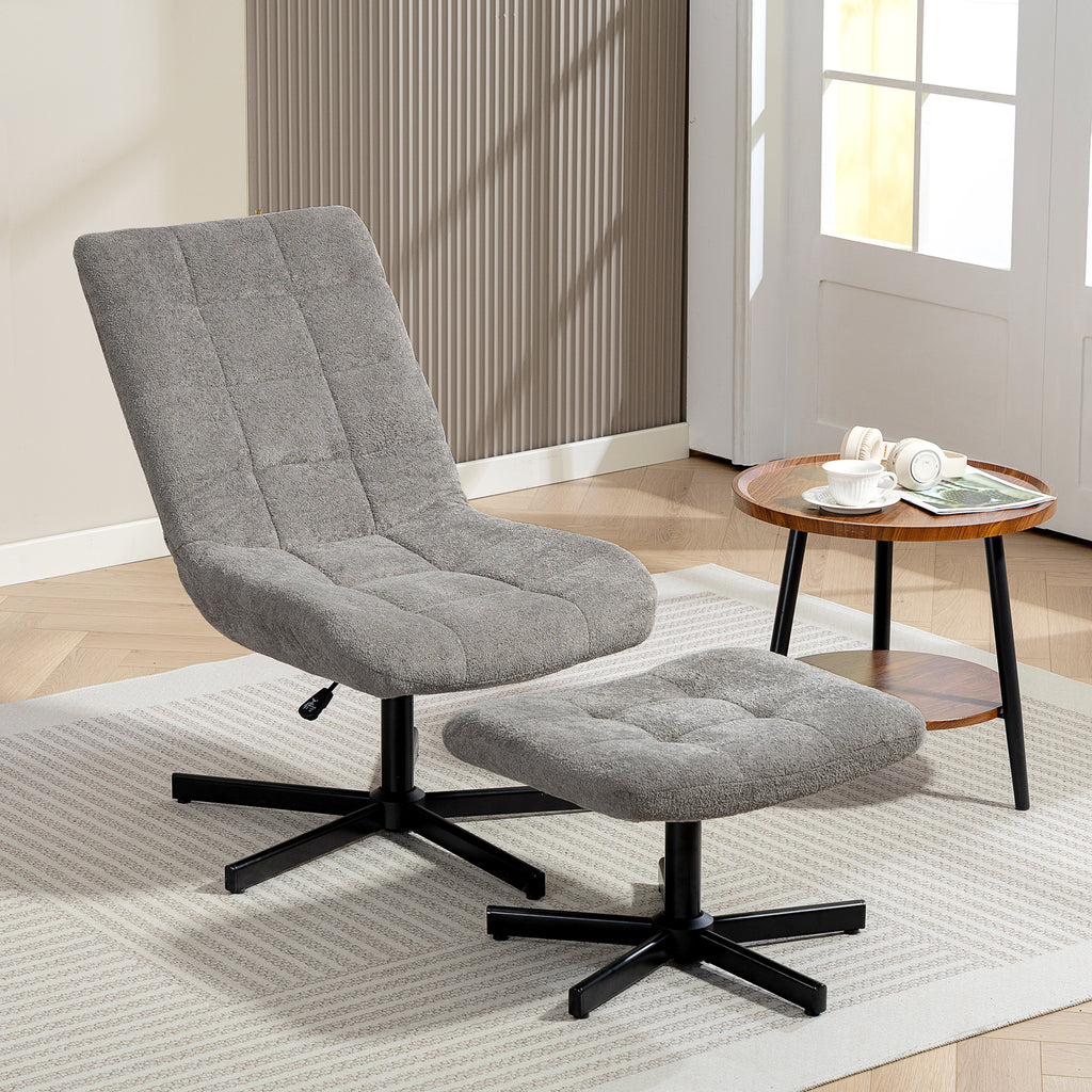Fauteuil salon avec repose-pieds, chaise pivotante, hauteur réglable, dossier inclinable, 66 x 80 x 93-104 cm, gris-9