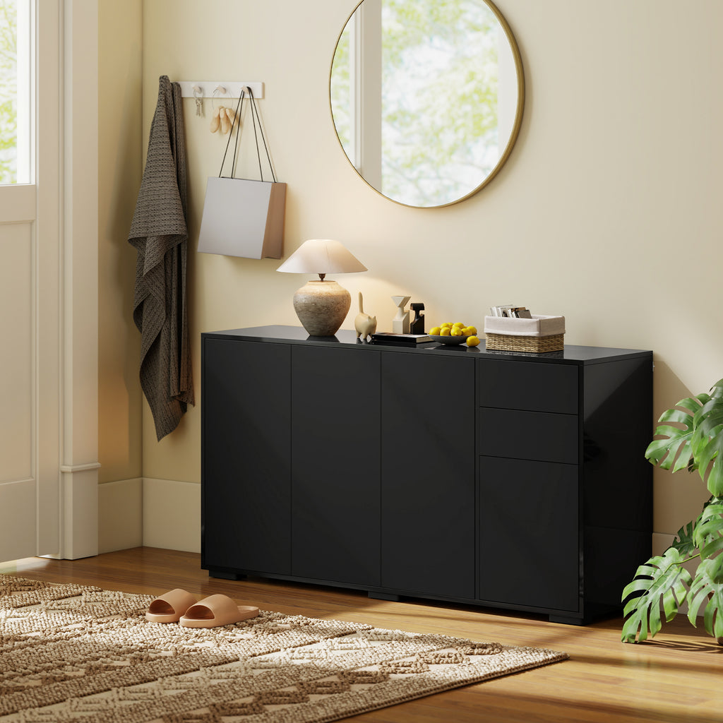 Buffet meuble de rangement 2 tiroirs coulissants 4 portes étagère réglable panneaux de particules 140 x 36 x 74 cm noir-8