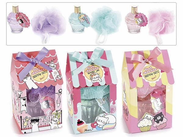 CONFEZIONE REGALO GEL DOCCIA 180 ML. CON SPUGNA "CAT LIFE"