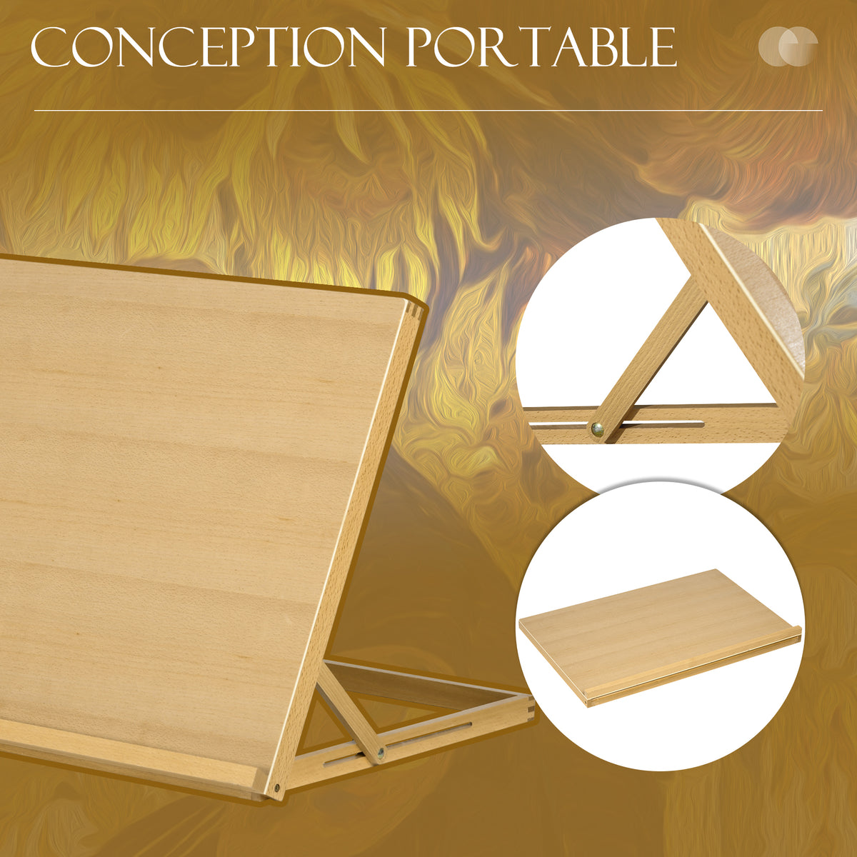 Chevalet de table en bois pour formats A2, chevalet de table réglable en bois de hêtre, 75,8x51,4x51cm, bois naturel-6