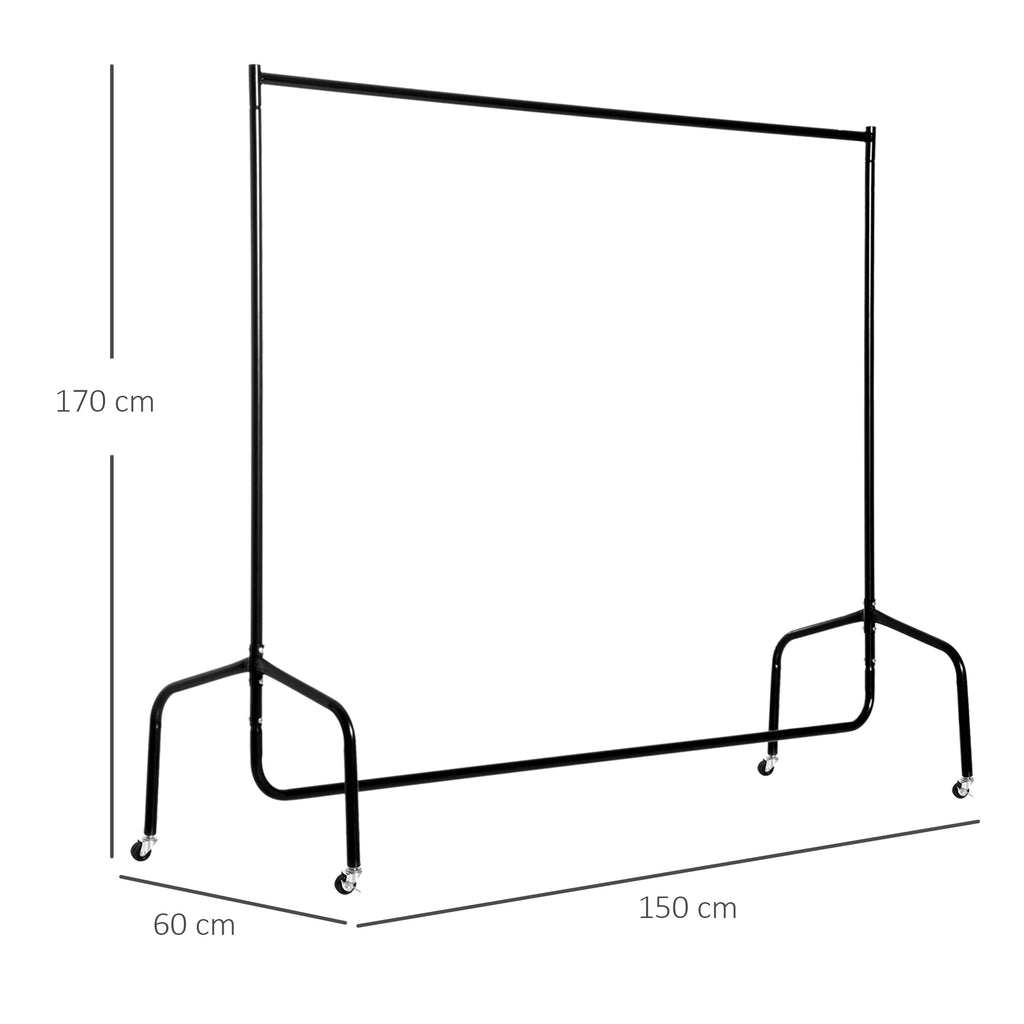 Portant à Vêtements avec Roulettes Tringle a Vêtement solide Charge 140 Kg 150 x 60 x 170 cm Porte-Manteau en acier noir-2