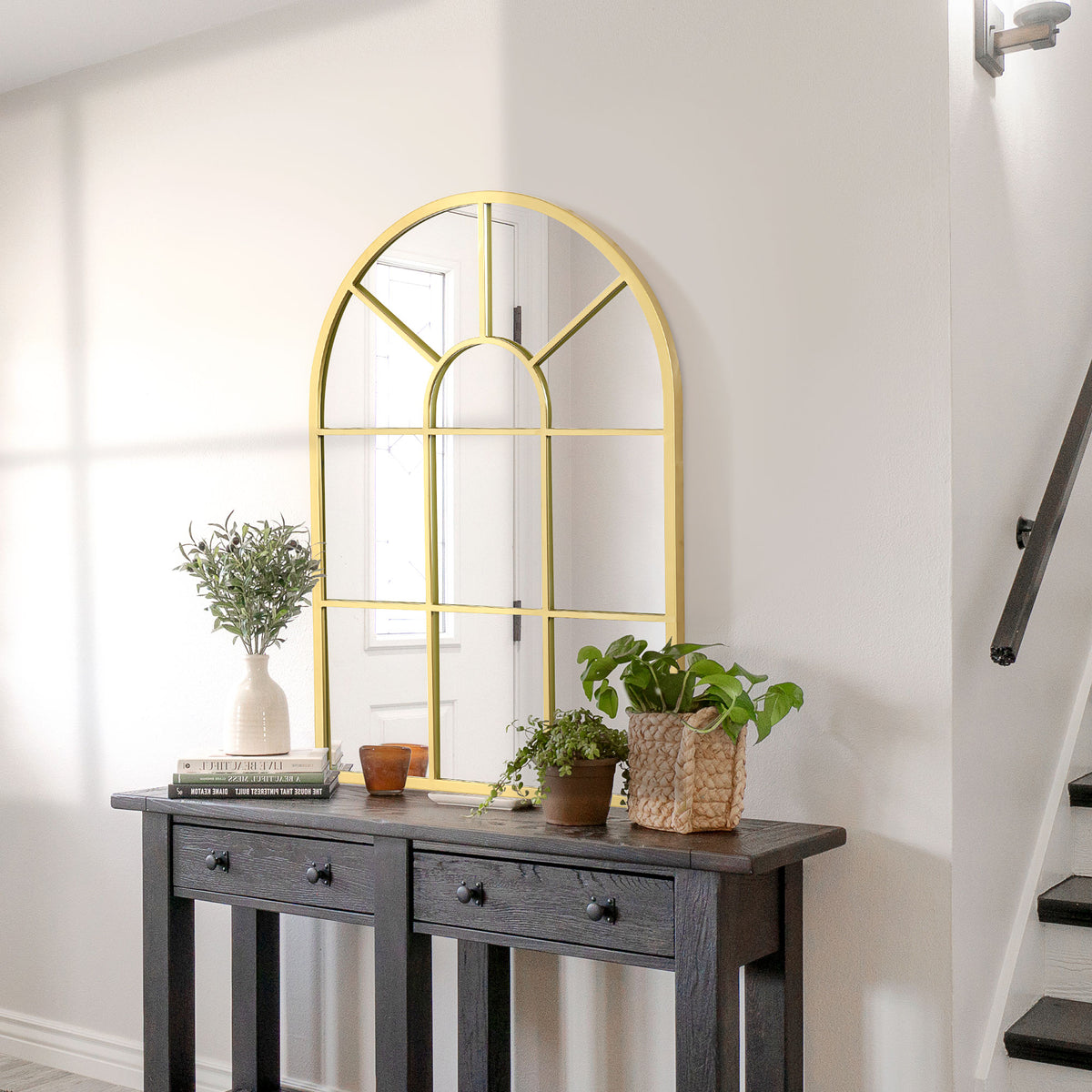 Miroir mural en métal cadre doré en forme de voûtée – 70 x 50 cm – décoration pour entrée ,chambre à coucher, salon-9