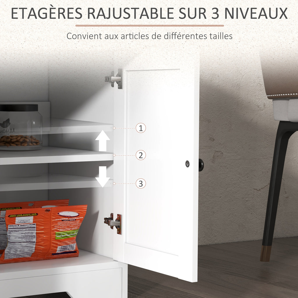 Buffet meuble de rangement armoire de cuisine style rural 2 tiroirs et 2 placards étagères à hauteurs réglables blanc-4