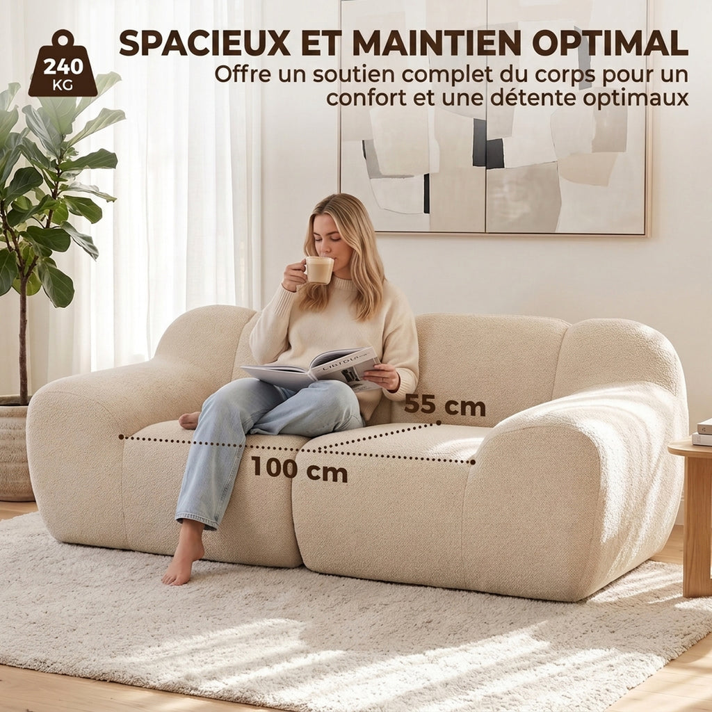 Canapé 2 Places en Chenille, Canapé de Salon 174cm, Assise et Accoudoirs Larges Rembourrés, Entièrement Compressé, Beige-5