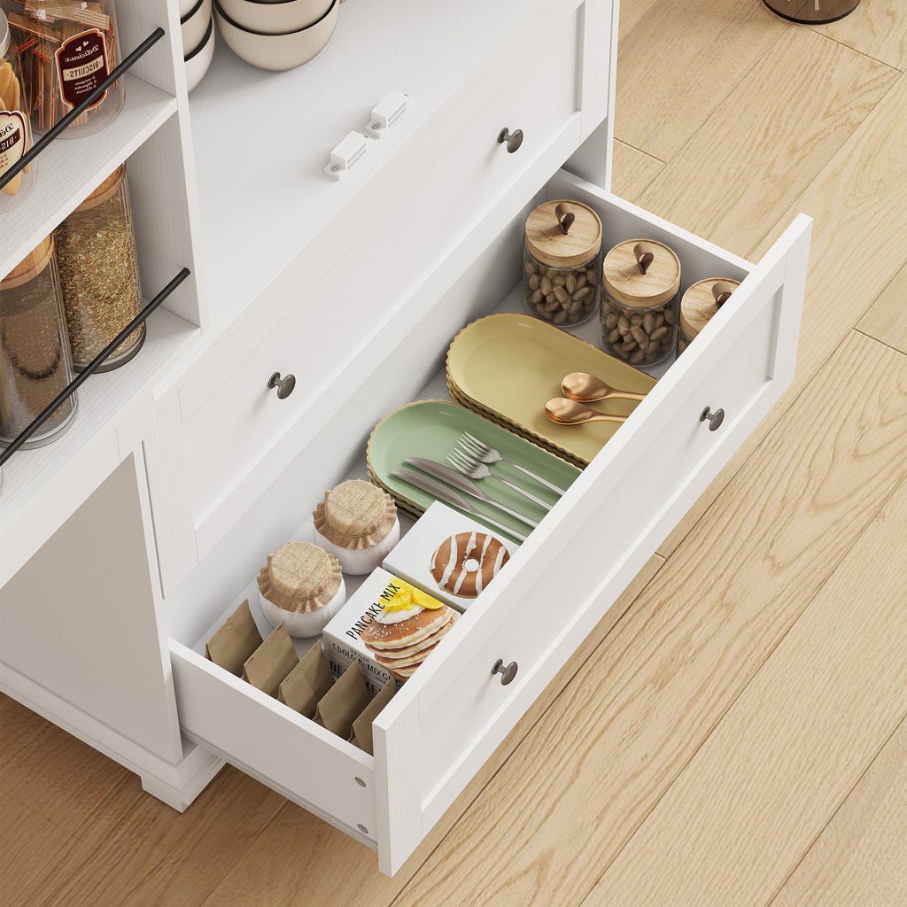 Buffet haut cuisine, armoire de cuisine 2 portes, 2 tiroirs, 6 porte-racks, étagères réglables, 80x39,5x184,5cm, blanc-9