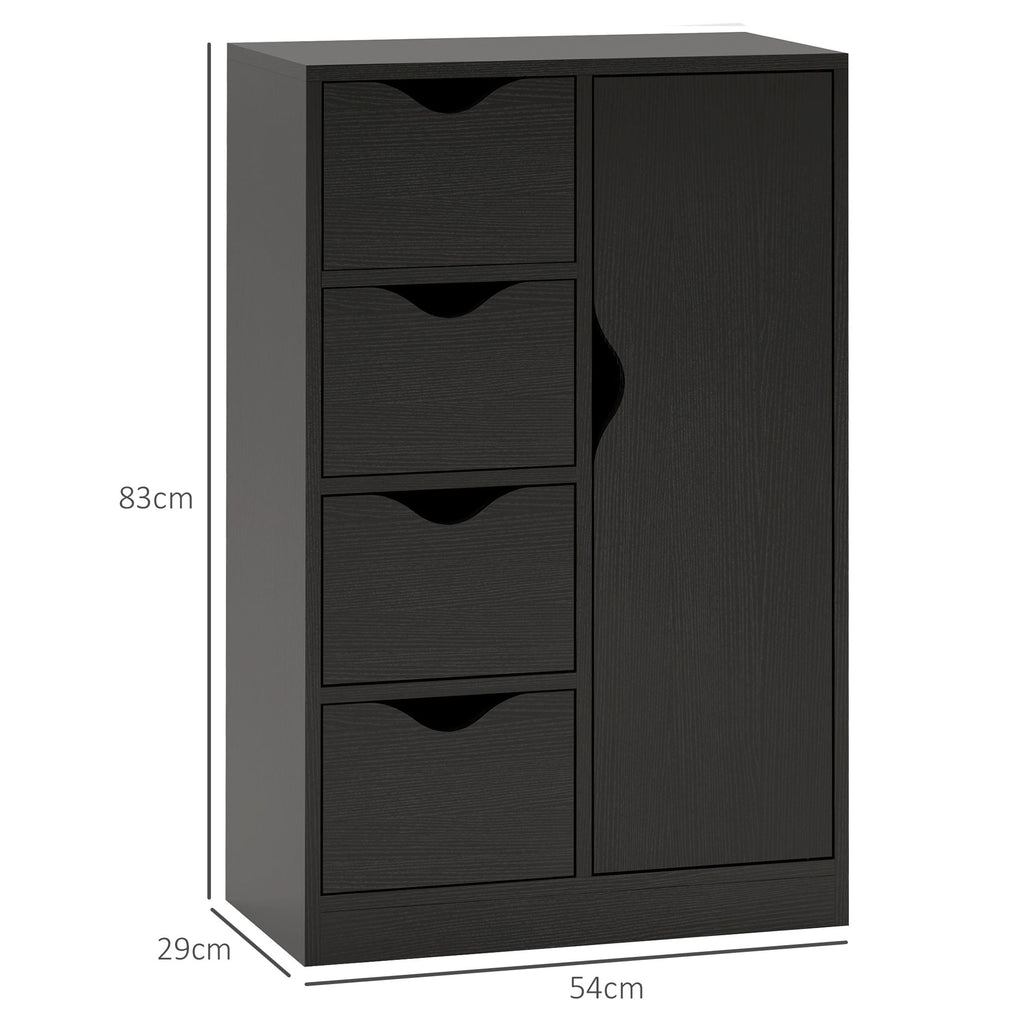 Meuble de rangement buffet commode 1 placard et 4 tiroirs, en bois, pour salon, cuisine, entrée, salle à manger, noir-2