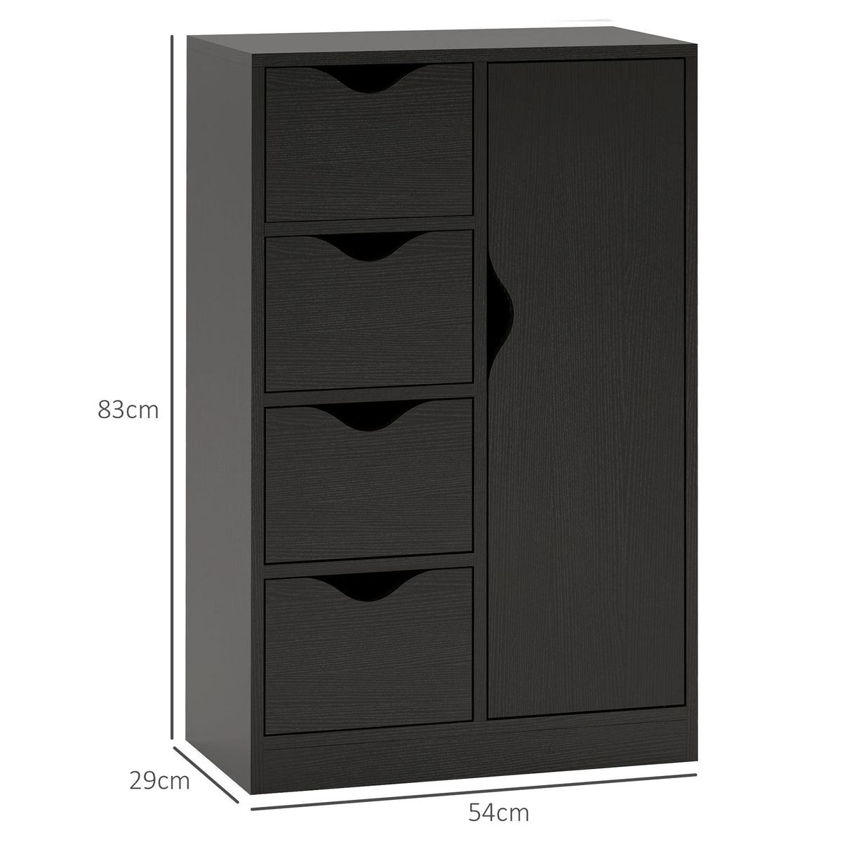 Meuble de rangement buffet commode 1 placard et 4 tiroirs, en bois, pour salon, cuisine, entrée, salle à manger, noir-2