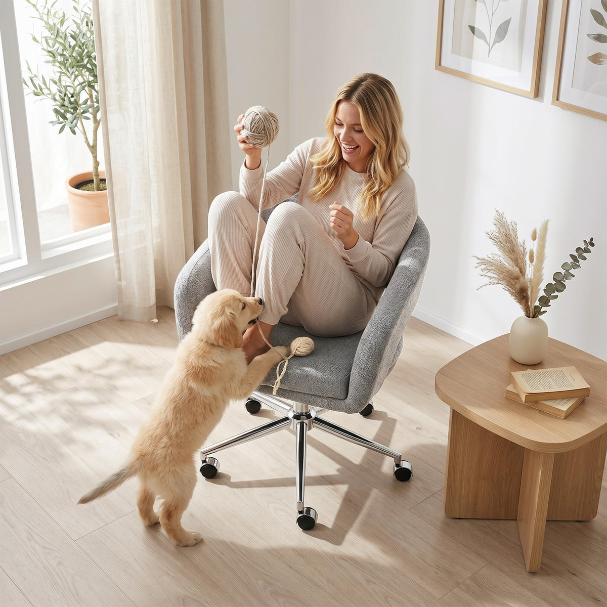 Chaise Bureau Ergonomique, Fauteuil de Bureau en Chenille avec Hauteur Réglable, Dossier Incurvé, Gris-8