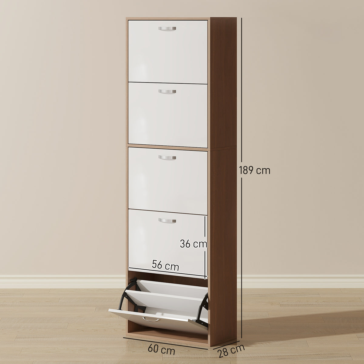 Armoire à Chaussures Meuble à Chaussures 5 Portes abattantes Bicolore Blanc Marron foncé Imitation Bois-2