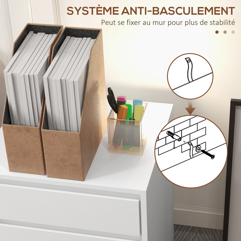 Caisson de bureau rangement bureau sur roulettes 4 tiroirs coulissants en bois aspect bois blanc-5