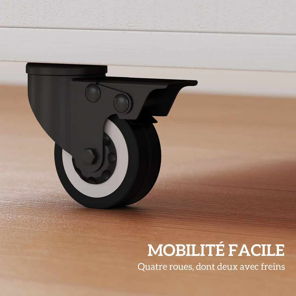 Table à manger pliante sur roulettes, table de cuisine 4 personnes, 2 abattants, étagère, placard, 70x83x75cm, blanc-6