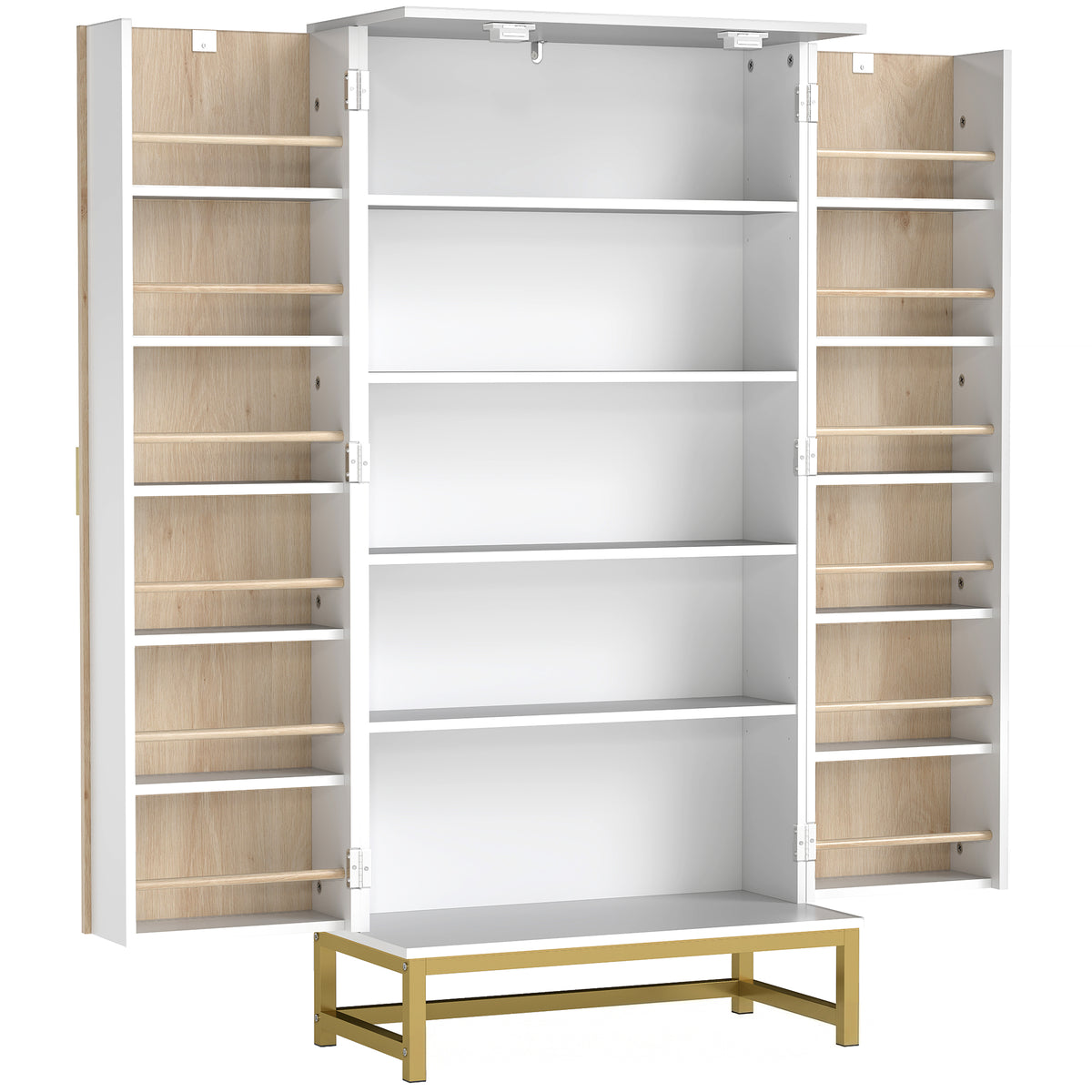Armoire de cuisine meuble cuisine rangement avec 12 étagères à portes, étagères ajustables, 58x29x119,5cm, blanc-0