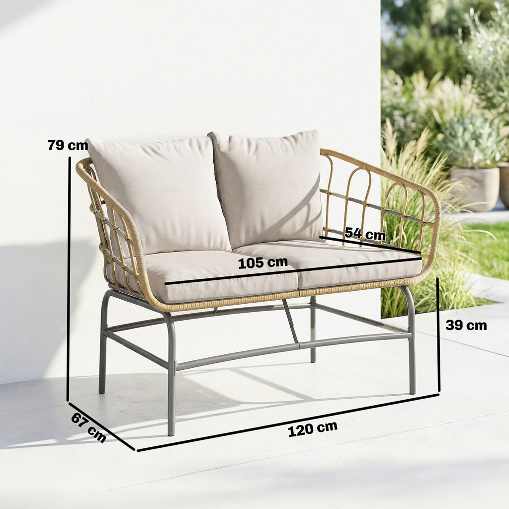 Canapé de Jardin 2 Places en Résine Tressée Coussins Épais Anti-glisse 120 x 67 x 79 cm Marron-2