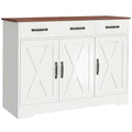 Buffet cuisine, meuble de rangement avec 3 portes de grange, 2 tiroirs et étagères réglables, 108 x 40 x 81 cm, blanc-0