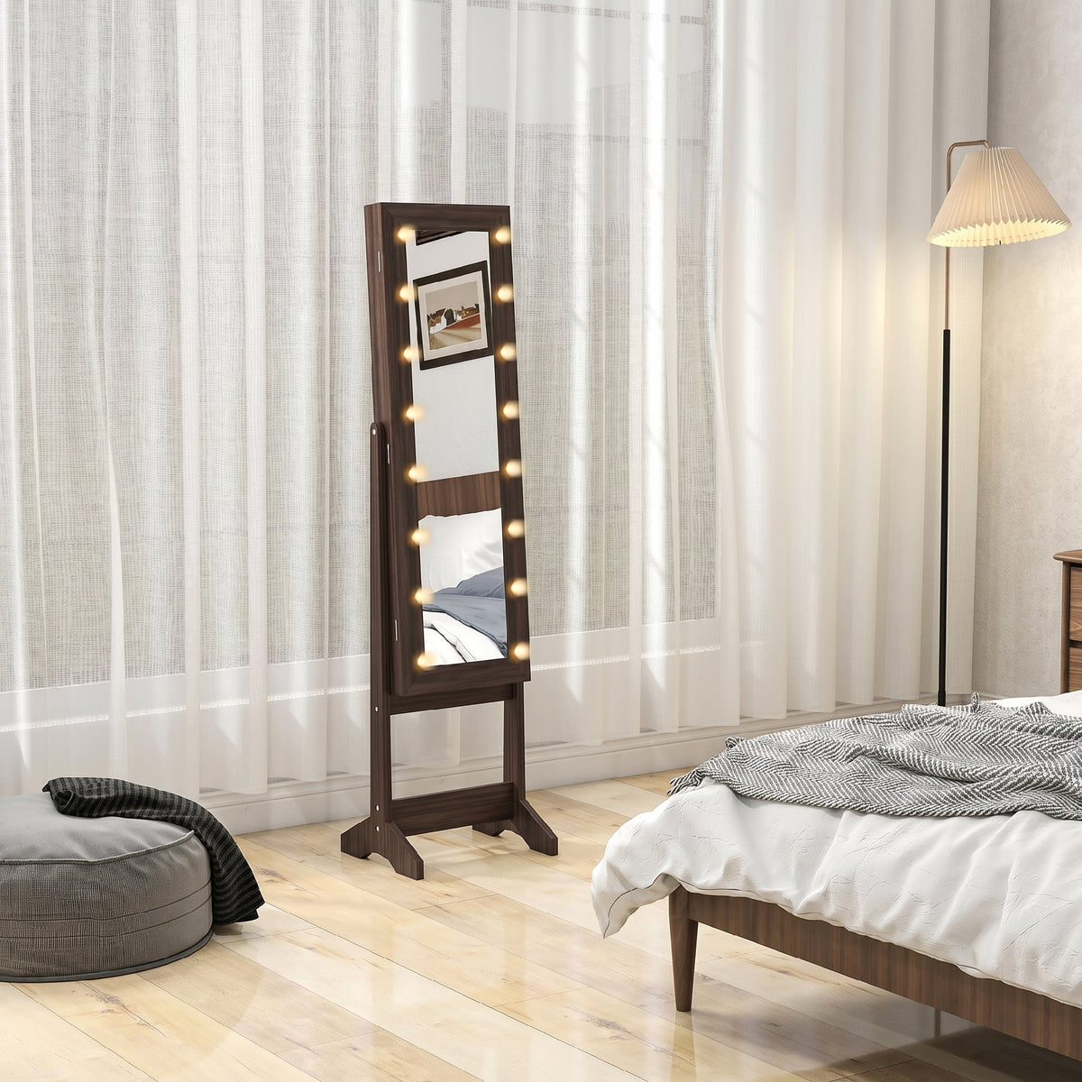 Armoire à Bijoux, Armoire de Rangement sur Pieds, Boîte à Bijoux avec Miroir Multi-Rangements Éclairage LED Marron Foncé-6