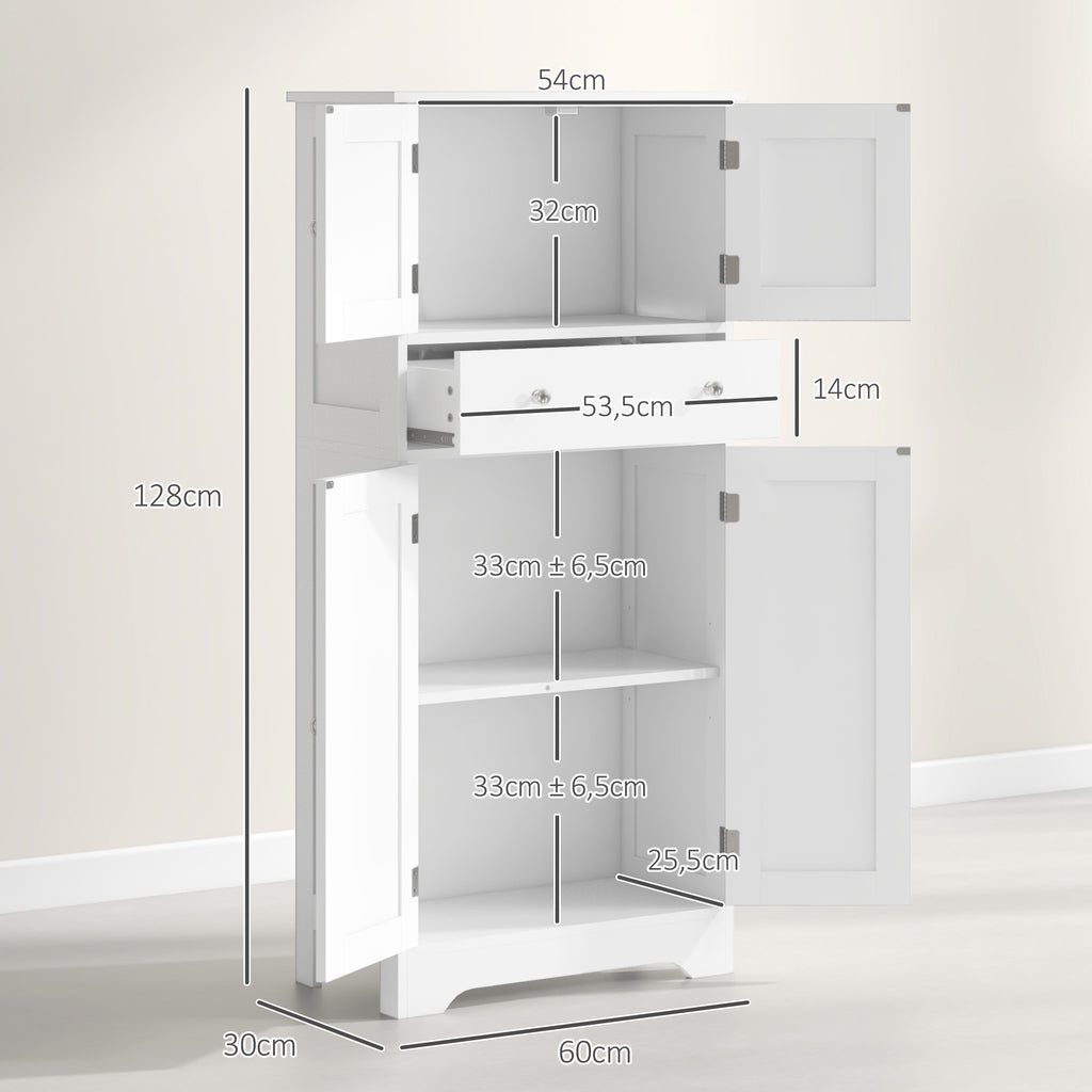 Armoire de cuisine buffet cuisine avec placards, étagères réglables, tiroir, 60 x 30 x 128 cm, blanc-2