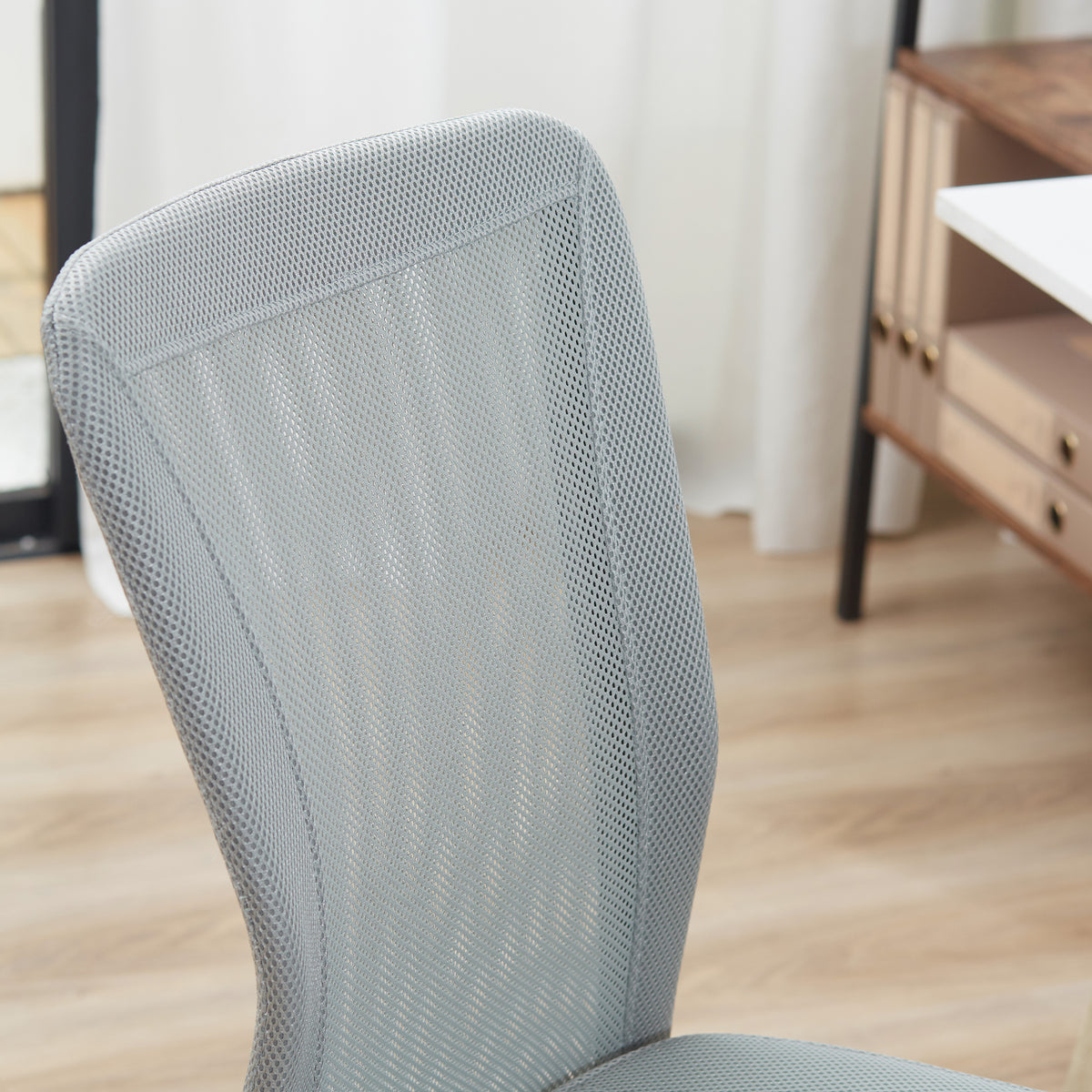 Chaise de Bureau Ergonomique, Fauteuil de Bureau, Hauteur Réglable, Piètement Chromé, Pivotant 360°, Revêtement Maille, Gris-9