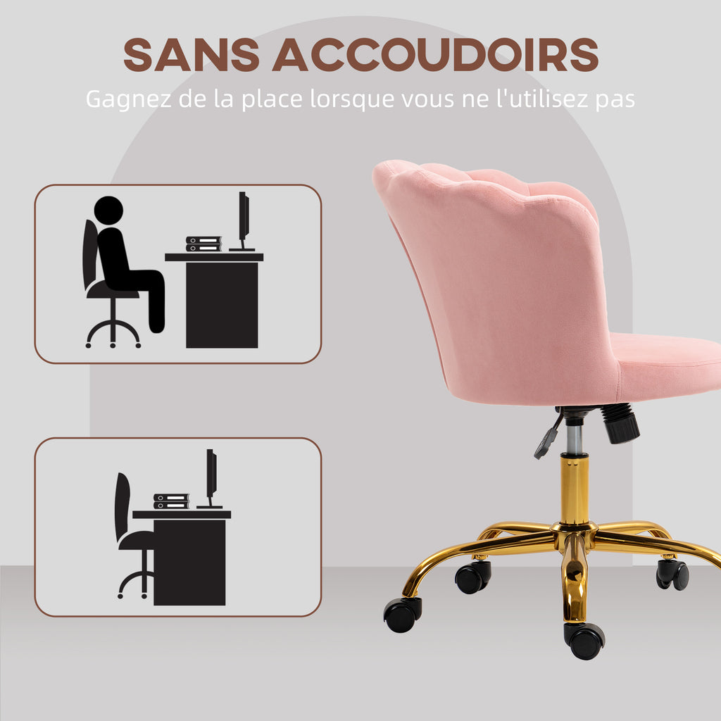 Chaise bureau en velours, chaise coiffeuse avec dossier en pétale, hauteur réglable, 69 x 64 x 80-90 cm, rose-5