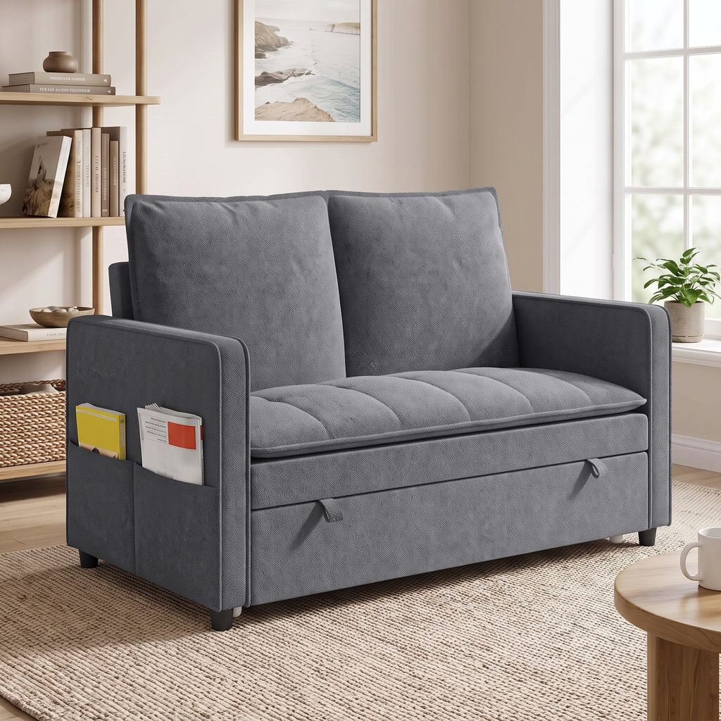 Canapé Convertible 2 Places, Canapé-Lit Clic-Clac 130 cm, Dossier Réglable, Poches Latérales, Gris Foncé-9
