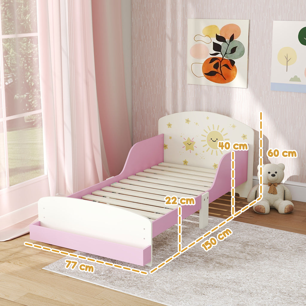 Lit enfant 70 x 140 cm, lit pour enfant avec barriere de securite et sommier à lattes, espace de rangement, rose-2