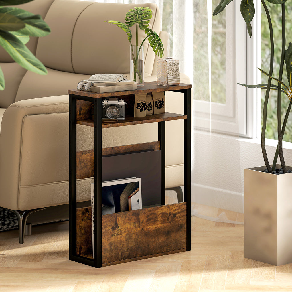 Table d'appoint table de chevet avec étagère à deux niveaux coins arrondis 46l x 18P x 58,5H cm brun rustique-9