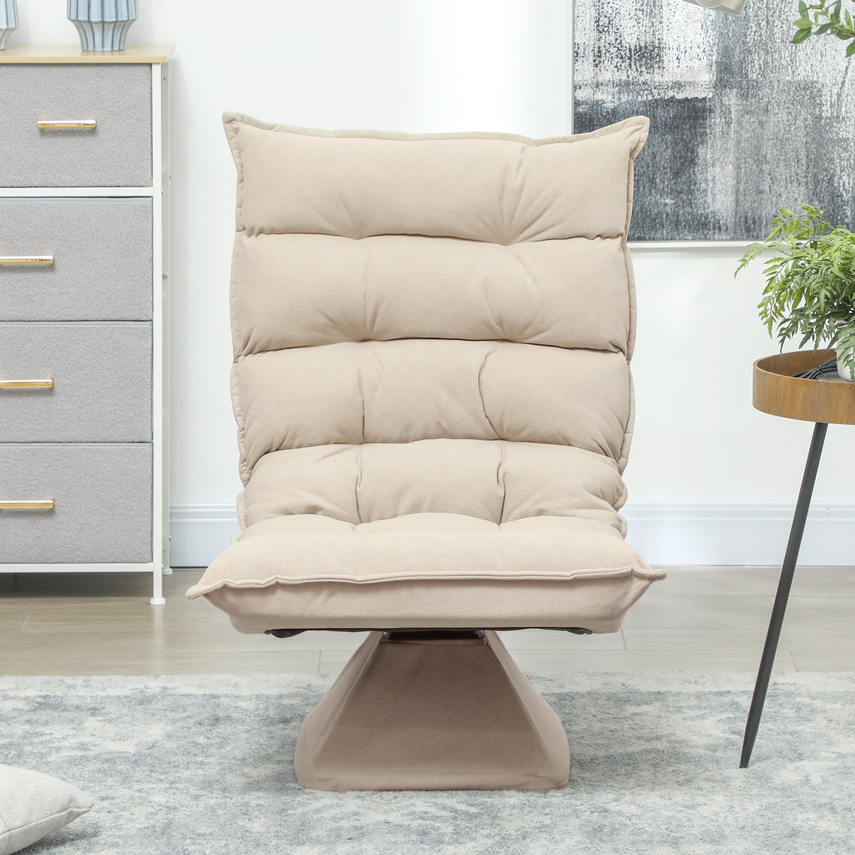 Fauteuil de sol paresseux fauteuil relax design capitonné inclinaison dossier réglable pivotant 360° revêtement lin beige-6