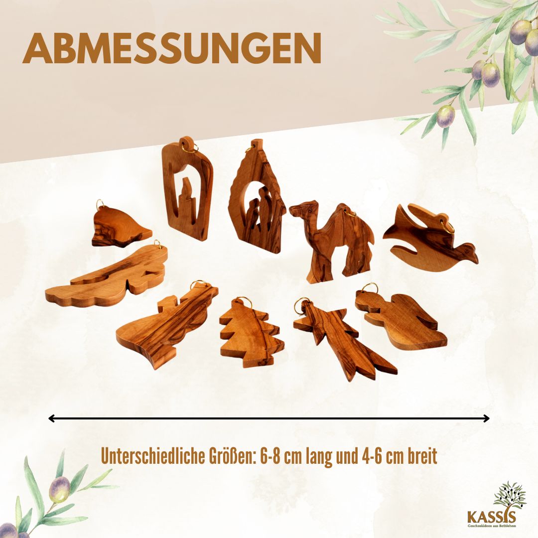 Decorazioni di Natale in legno d’ulivo – set di 10 pendenti