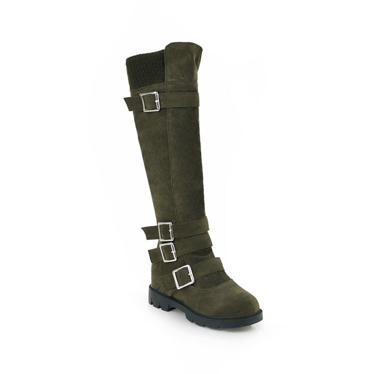 British Belt Buckle High Top Martin Boots Women-7