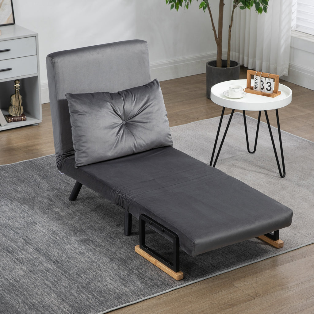 Fauteuil convertible 1 place fauteuil-lit chauffeuse 3 en 1 dossier réglable oreiller tissu velours 63x73x81cm gris-6