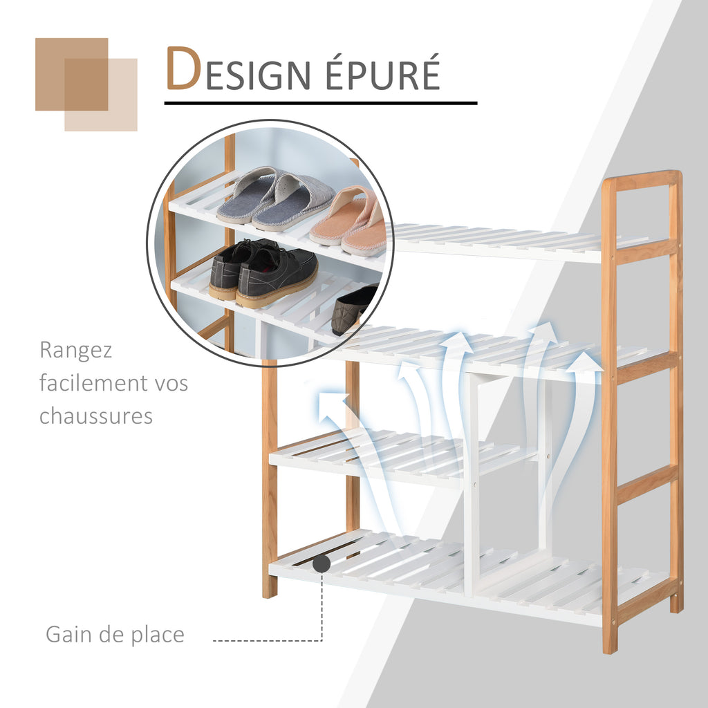 Etagère à Chaussures - étagère de Rangement - Meuble Chaussures 4 Niveaux Bois de pin étagères à Lattes MDF Blanc-4