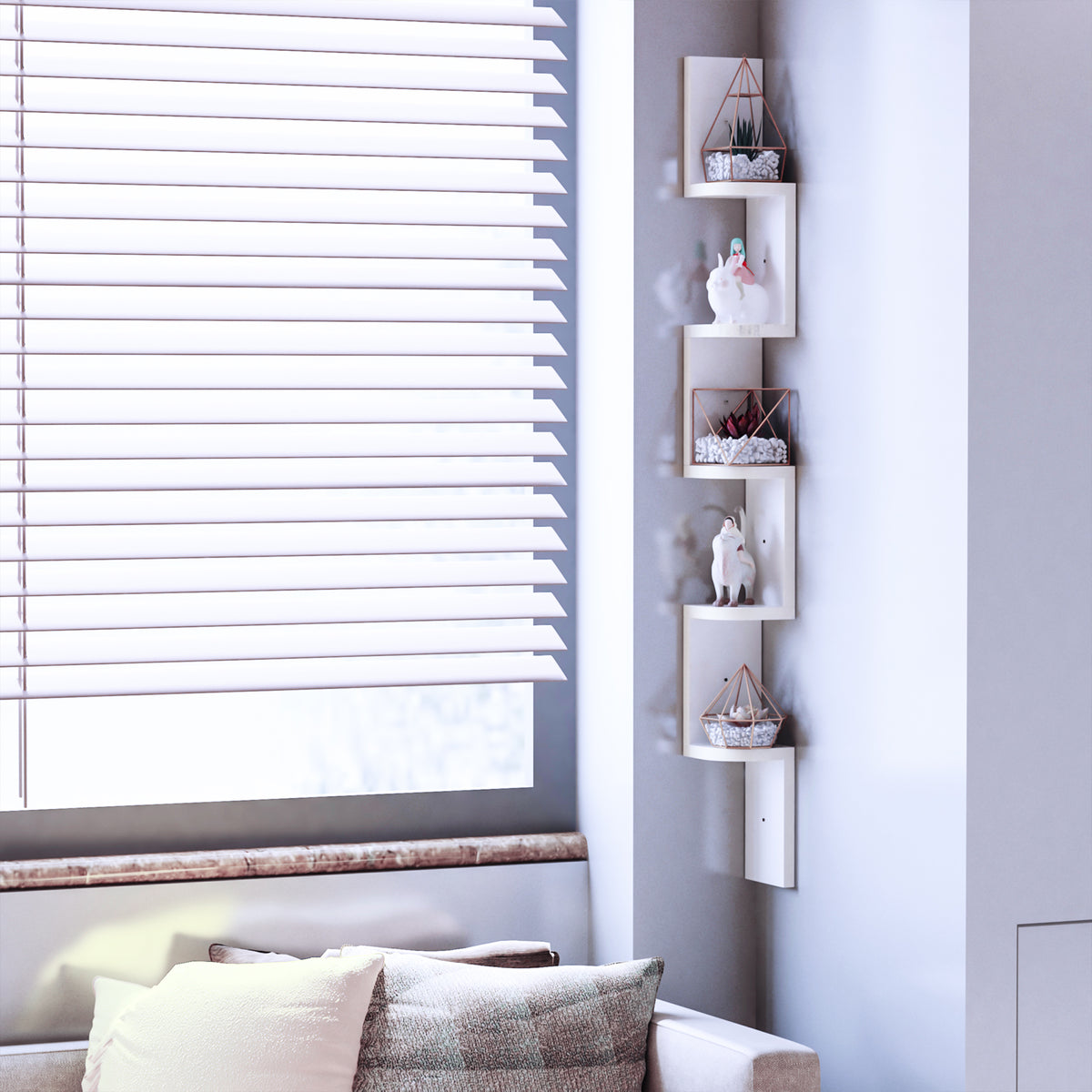 Étagère d'angle Murale à 5 Niveaux Hauteur 120 cm Forme de Zigzag en Bois Blanc-9