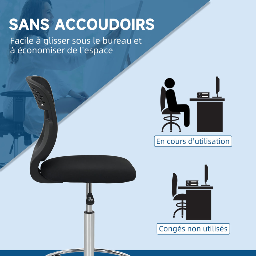 Chaise de bureau ergonomique en maille, chaise de dessin, hauteur et repose-pieds réglable, 59 x 59 x 106-126 cm, noir-6