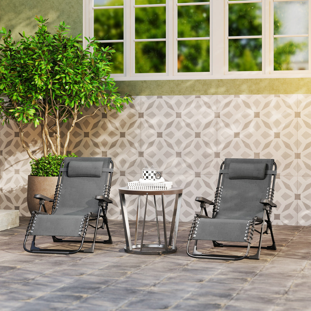 Lot de 2 bain de soleil, chaise longue pliante inclinable avec appuie-tête en textilène, 90 x 65 x 112 cm, gris-7