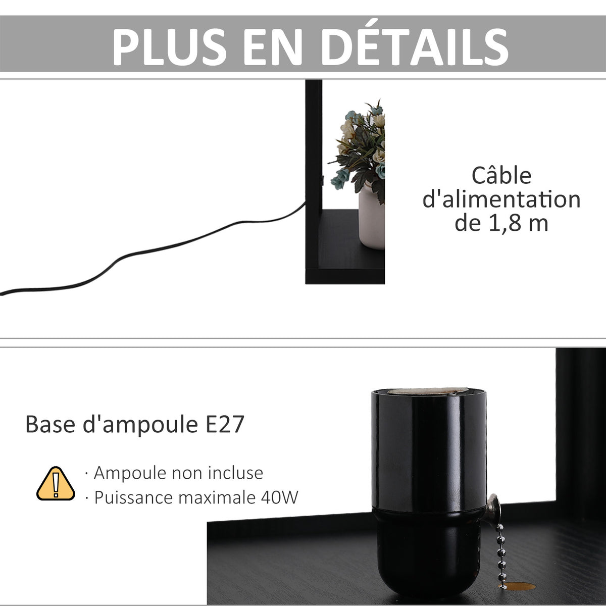 Lampadaire étagère Lampe étagère 26L x 26l x 160H cm 4 Niveaux MDF Noir Motif nid d'abeille-6