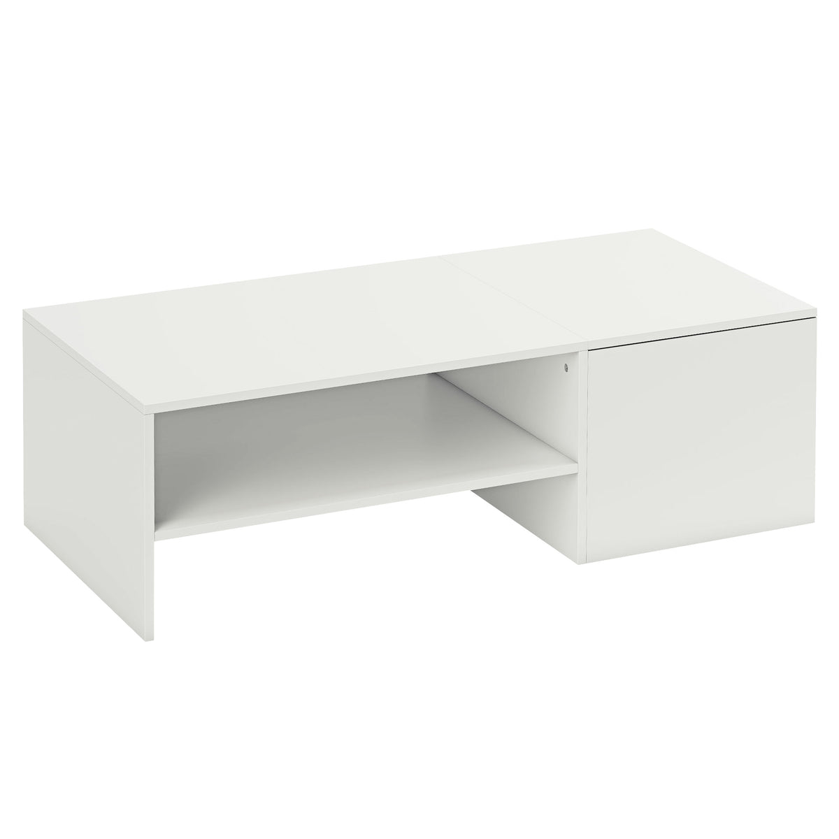 Table basse rectangulaire, table d'appoint plateau coulissant, rangement caché, étagère ouverte, 110 x 52 x 36 cm, blanc-0