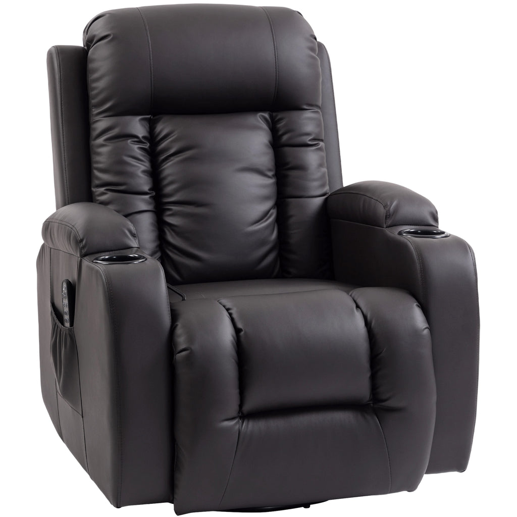 Fauteuil inclinable de massage et chauffage, fauteuil de relaxation, dossier réglable, pivotant 360°, 82x99x103cm, marron-0