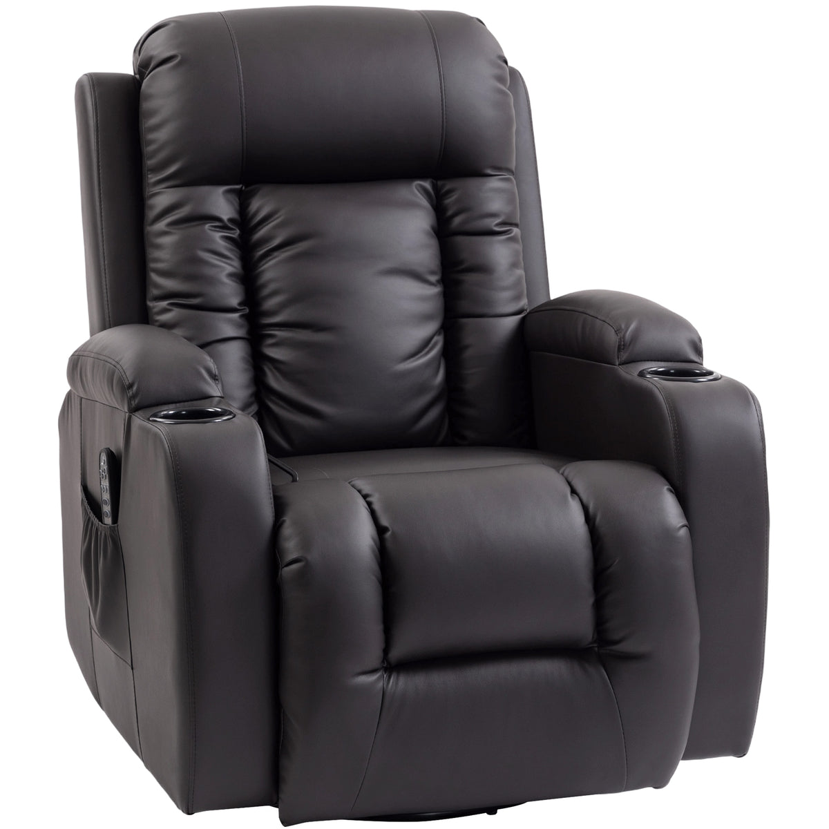 Fauteuil inclinable de massage et chauffage, fauteuil de relaxation, dossier réglable, pivotant 360°, 82x99x103cm, marron-0