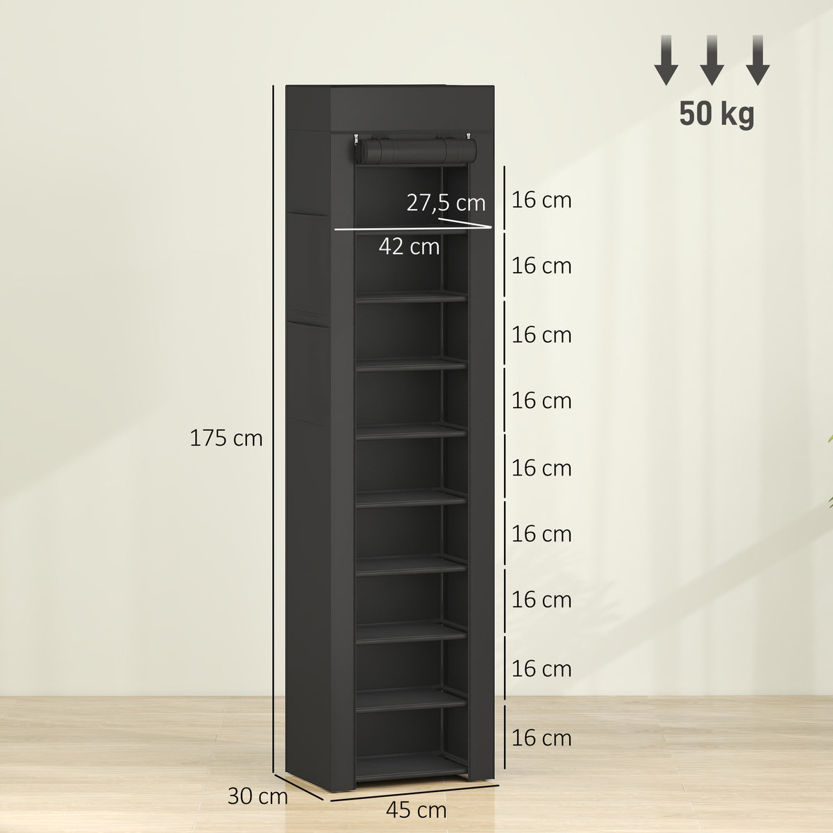 Étagère à Chaussures 20 Paires 10 Niveaux, Range-Chaussures en Métal avec Housse Anti-Poussière, Noir-2