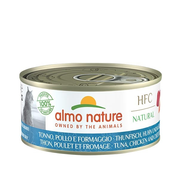 ALMO NATURE CAT HFC NATURAL TONNO, POLLO & FORMAGGIO 150 GR.
