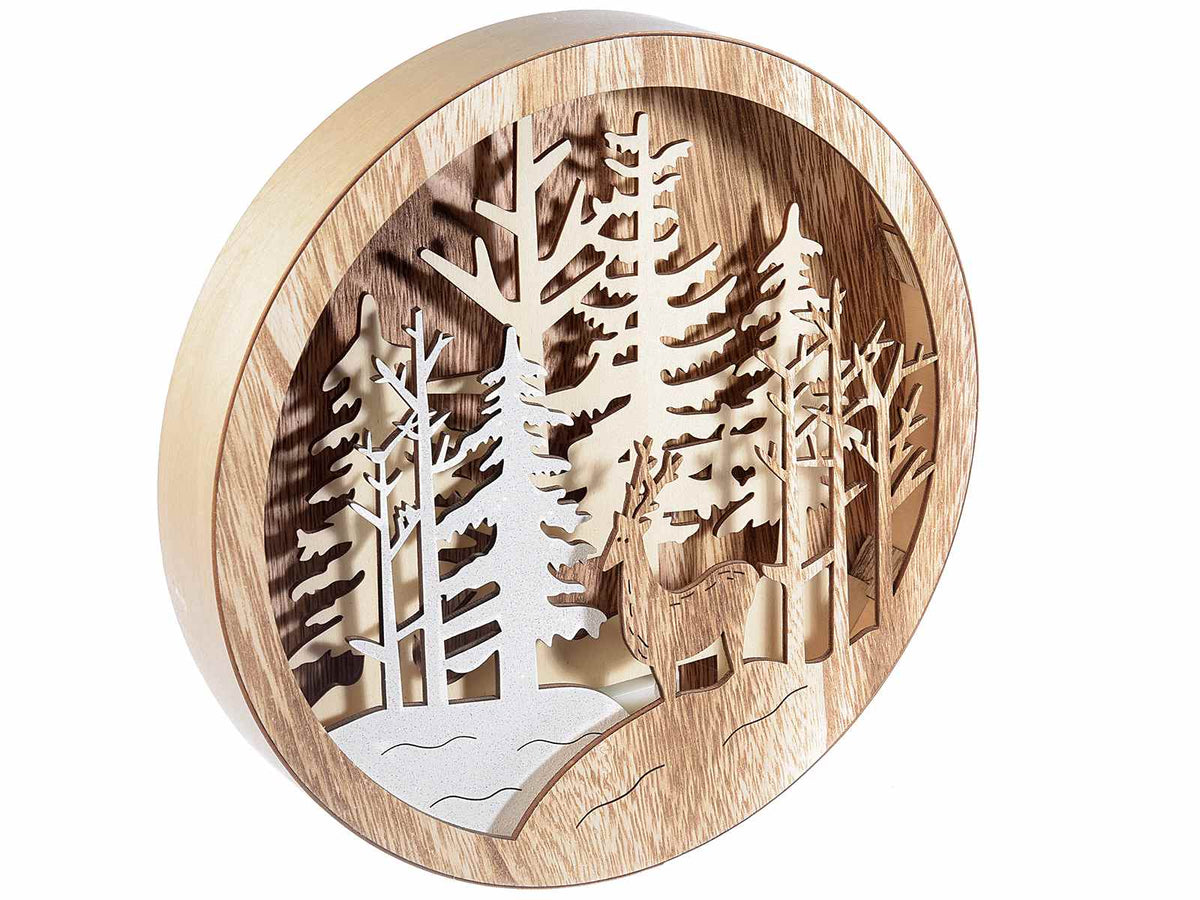 DECORAZIONE NATALIZIA TONDA IN LEGNO DA APPENDERE CON LUCE LED