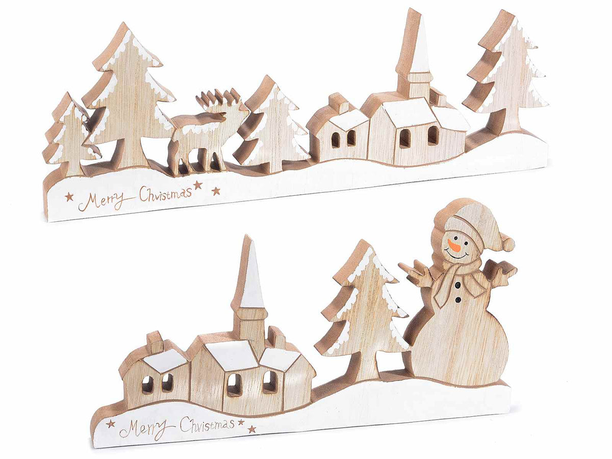 PAESAGGIO INVERNALE IN LEGNO COLORATO DA APPOGGIARE