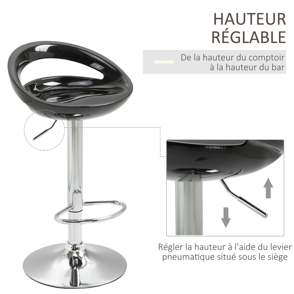 Lot de 2 tabourets de bar chaises de bar hauteur réglable dossier et repose-pieds pivotant à 360° 46x41x76-96cm noir-3