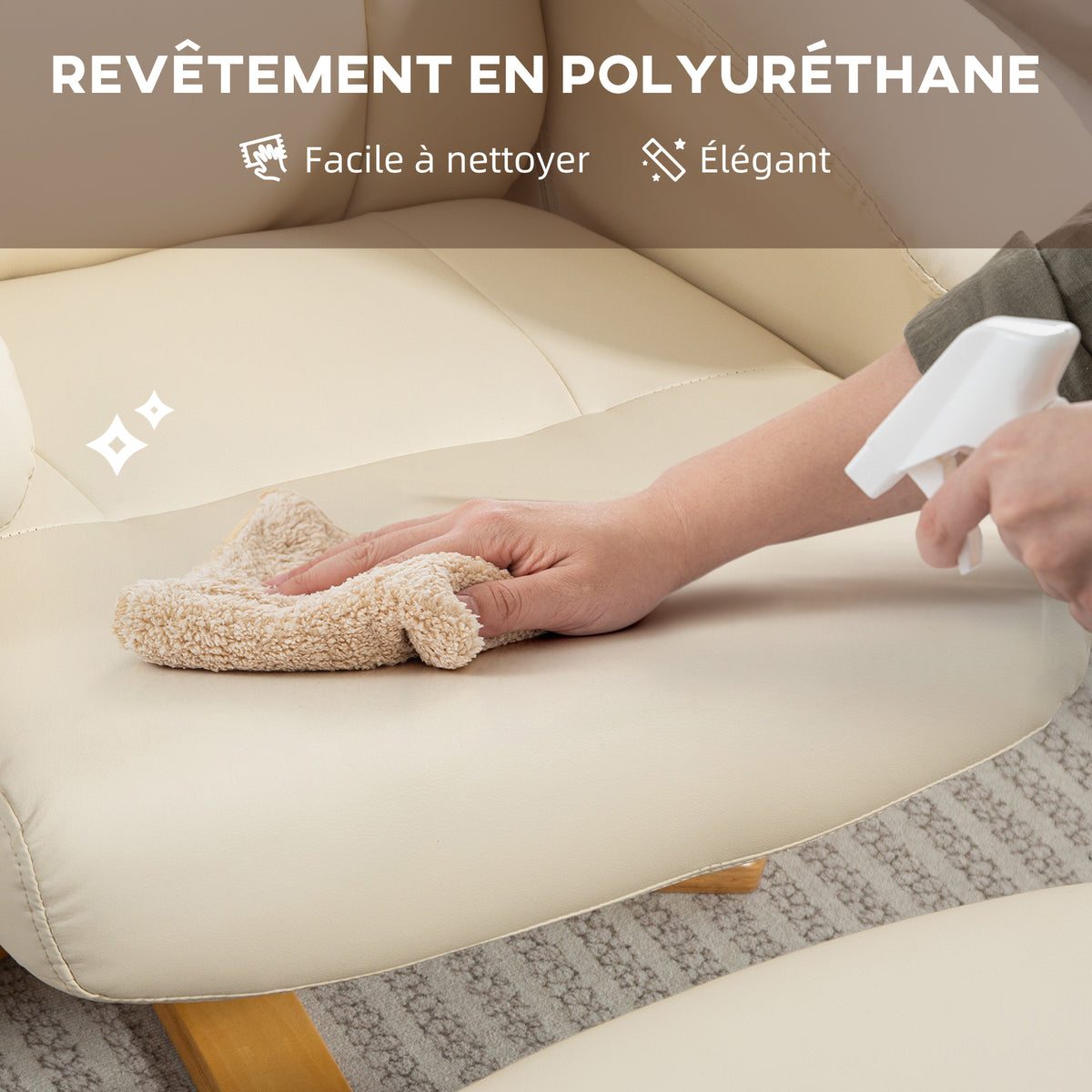 Fauteuil relax avec repose-pied fauteuil de relaxation pivotant 360° dossier inclinable charge 120 Kg crème-6