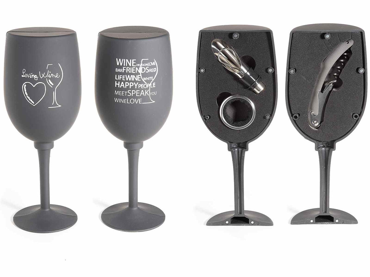 CALICE CON 3 ACCESSORI DA SOMMELIER PER VINI
