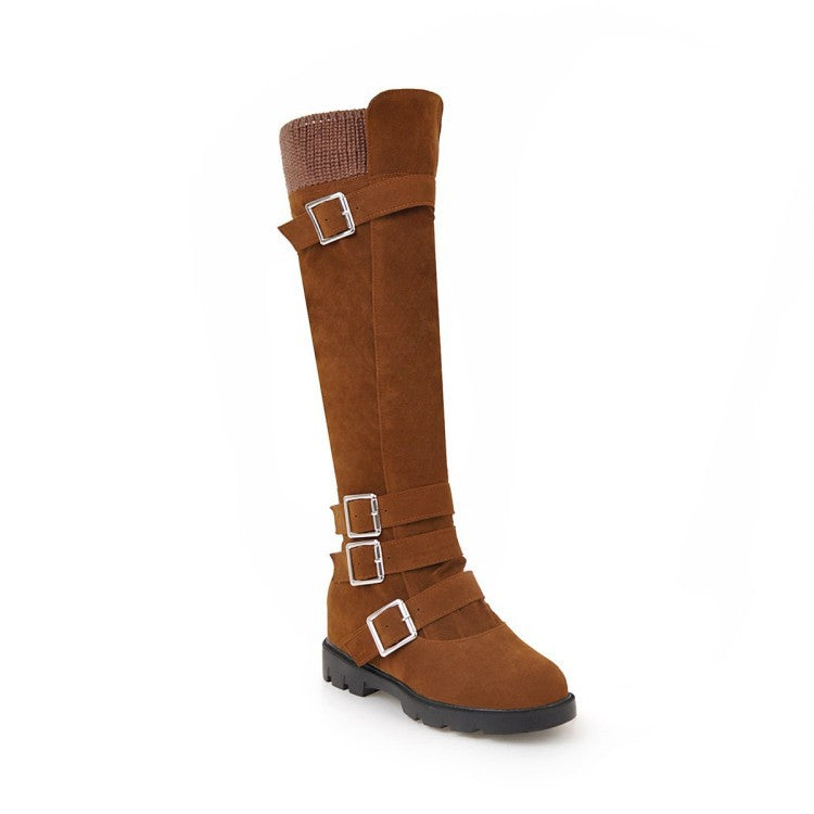 British Belt Buckle High Top Martin Boots Women-6