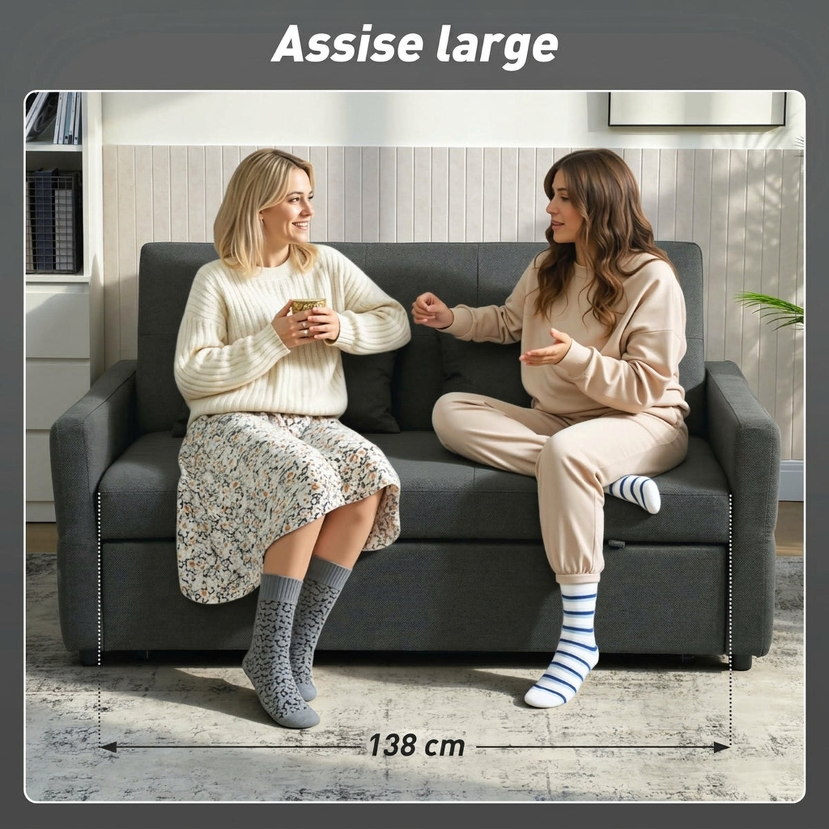 Canapé Convertible 2 Places 3 en 1, Canapé-Lit Clic Clac 160 cm, Dossier Réglable, Assise Large, 2 Oreillers, Gris Foncé-6