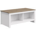 Table Basse Rectangulaire, Table de Salon Moderne avec 4 Compartiments Ouverts, 110 x 55 x 45,5 cm, Chêne et Blanc-0